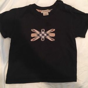 Little kids 2yr BURBERRY black plaid T-shirt snap